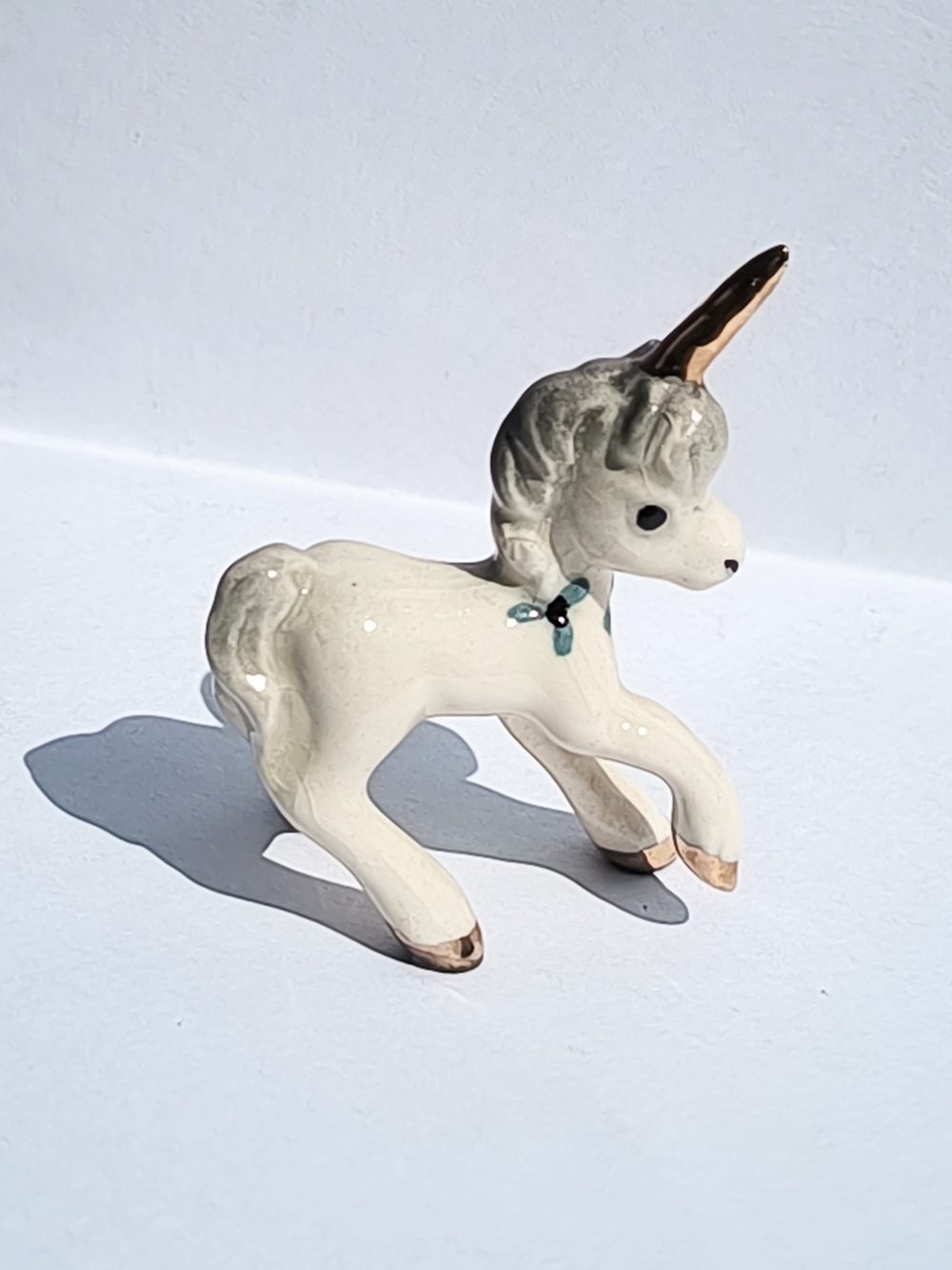 Vintage Hagen Renaker Miniature Ceramic Unicorn Figurine with Gold Accents